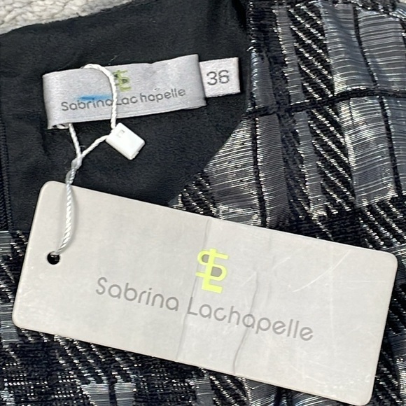 NWT Sabrina Lachapelle Textured Plaid Brocade Metallic Long Sleeve Dress Sz 36 - Picture 9 of 11